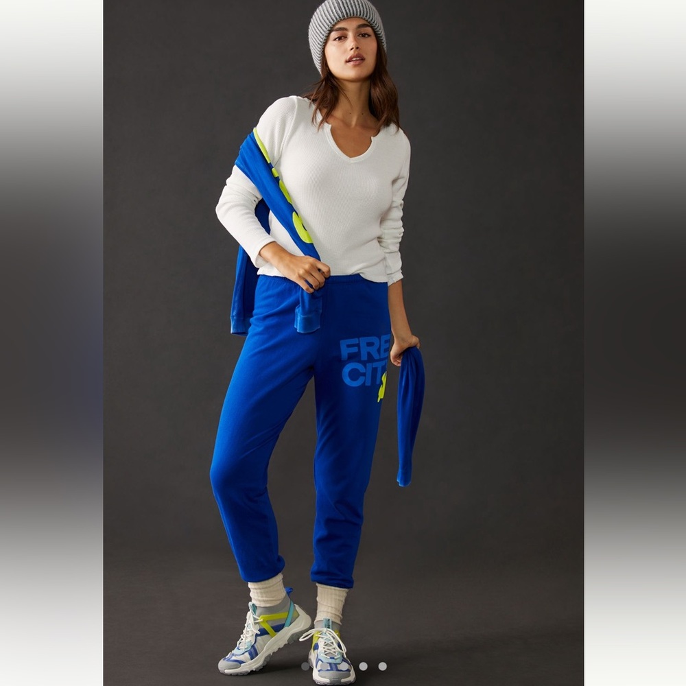 Anthropologie Freecity Blue Jogger Sweatpants with Elastic Cuffs